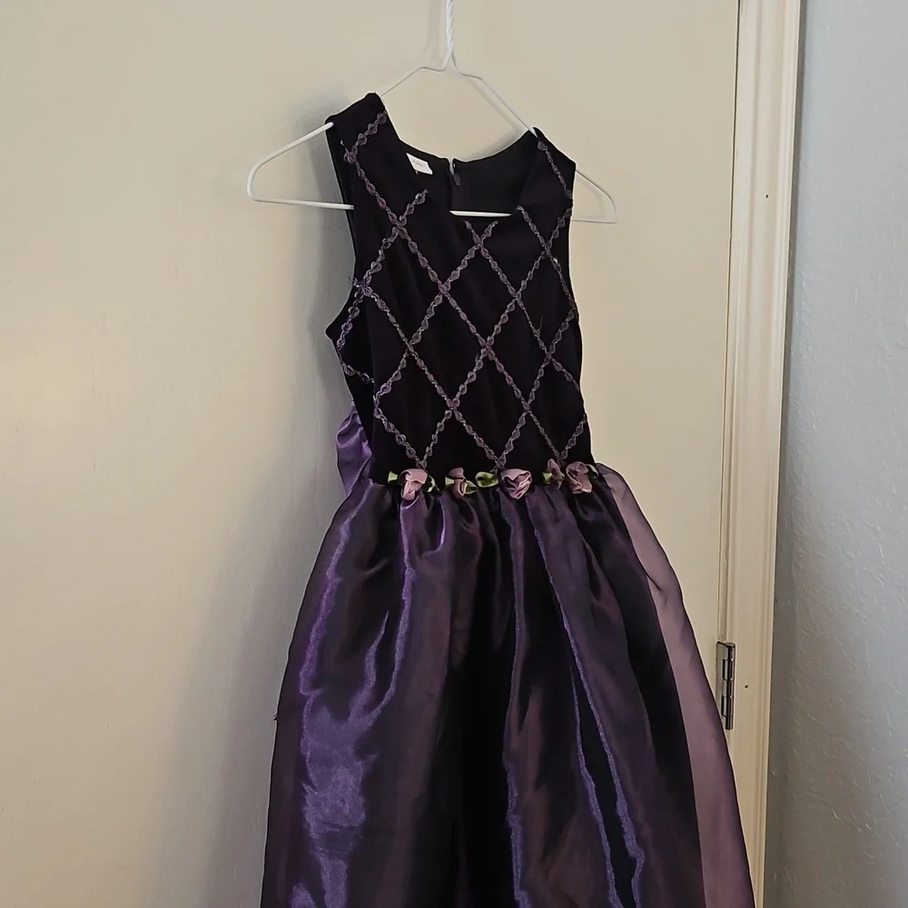 BONNIE JEAN Purple Floral Velvet Chiffon Formal Dress